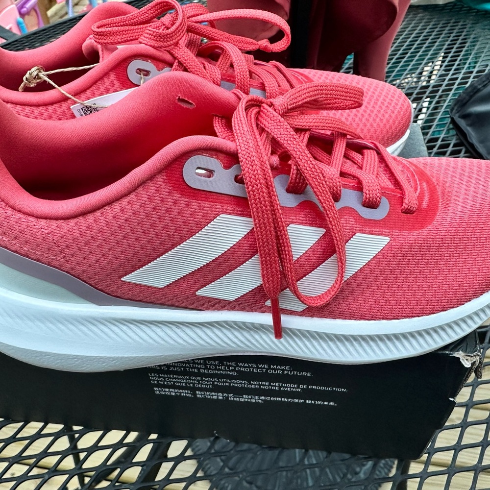 Adidas Red and White Sneakers with Mesh Uppers